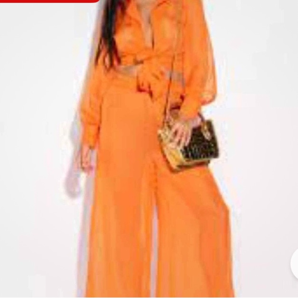 NWOT AKIRA Vibrant Orange Wide Leg Sheer Delight Keilani Palazzo Pants  - XL